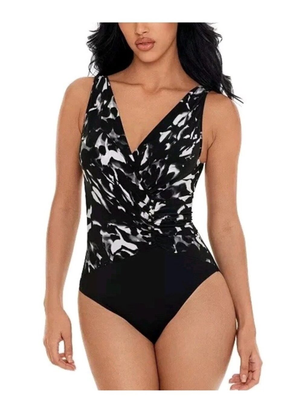 Magicsuit Women's 10 Black & White Ruched One-Piece Swimsuit New With Tags e1341